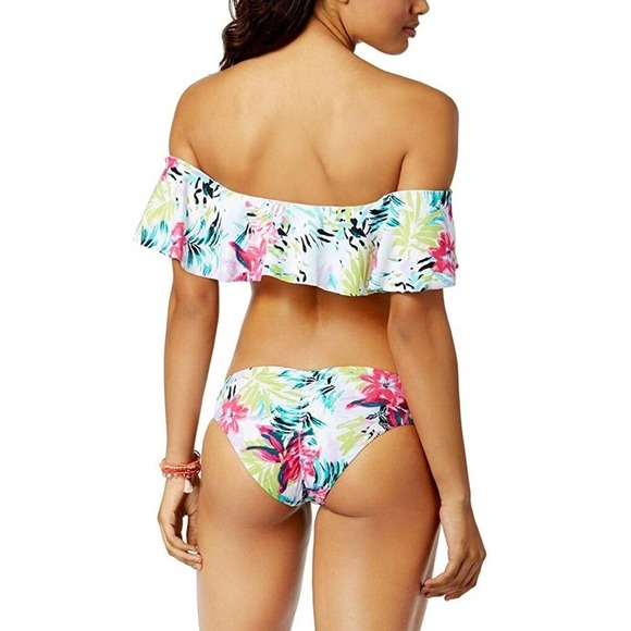 Bar III floral ruffle off the shoulders bikini top size L - Picture 2 of 2